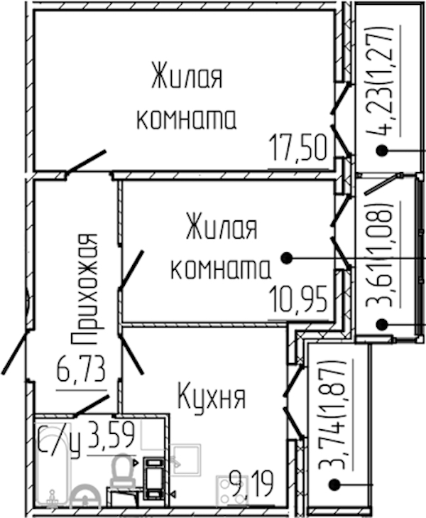 2-комнатная квартира 52.18 м², 2/8 эт., ЖК «SERTOLOVO PARK»